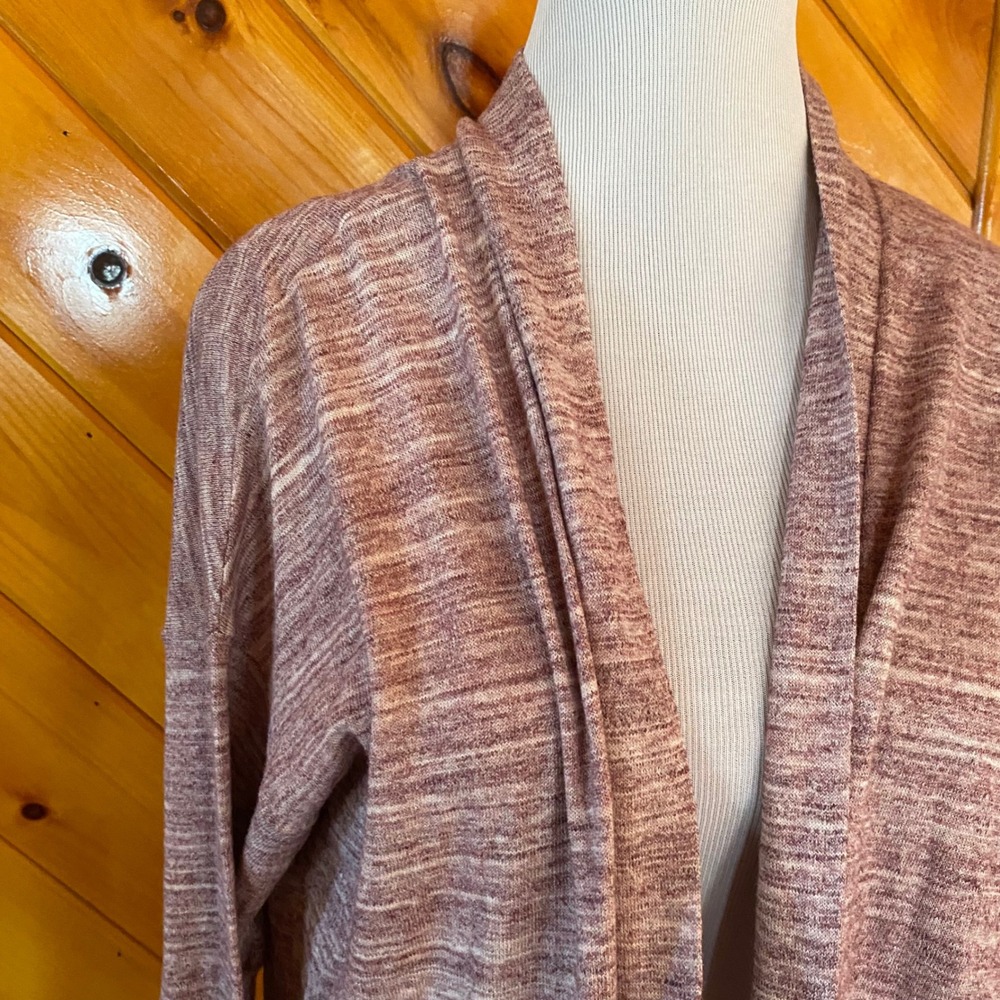 Lou & Grey Marled Knit Open Front Cardigan Sweater Long Sleeve Duster Purple